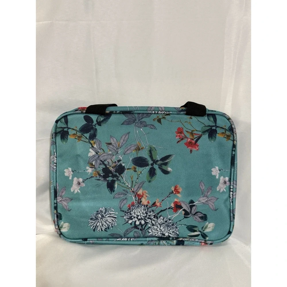 B&C Hanging Travel Organizer Bags Set Turquoise Flowers Multi-pockets